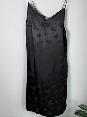 See You Monday Black Satin Jacquard Floral Midi Slip Dress Witchy Whimsigoth L